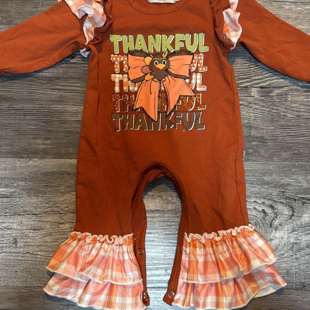 Thankful Baby Romper with Ruffle Sleeves